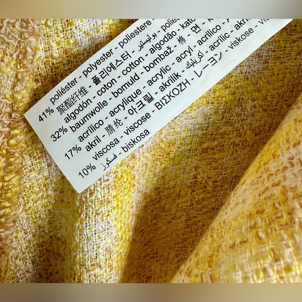 ZARA TWEED TROUSER Cropped Pants Wide Leg Culottes Large Womens Knit Yellow - Picture 12 of 15
